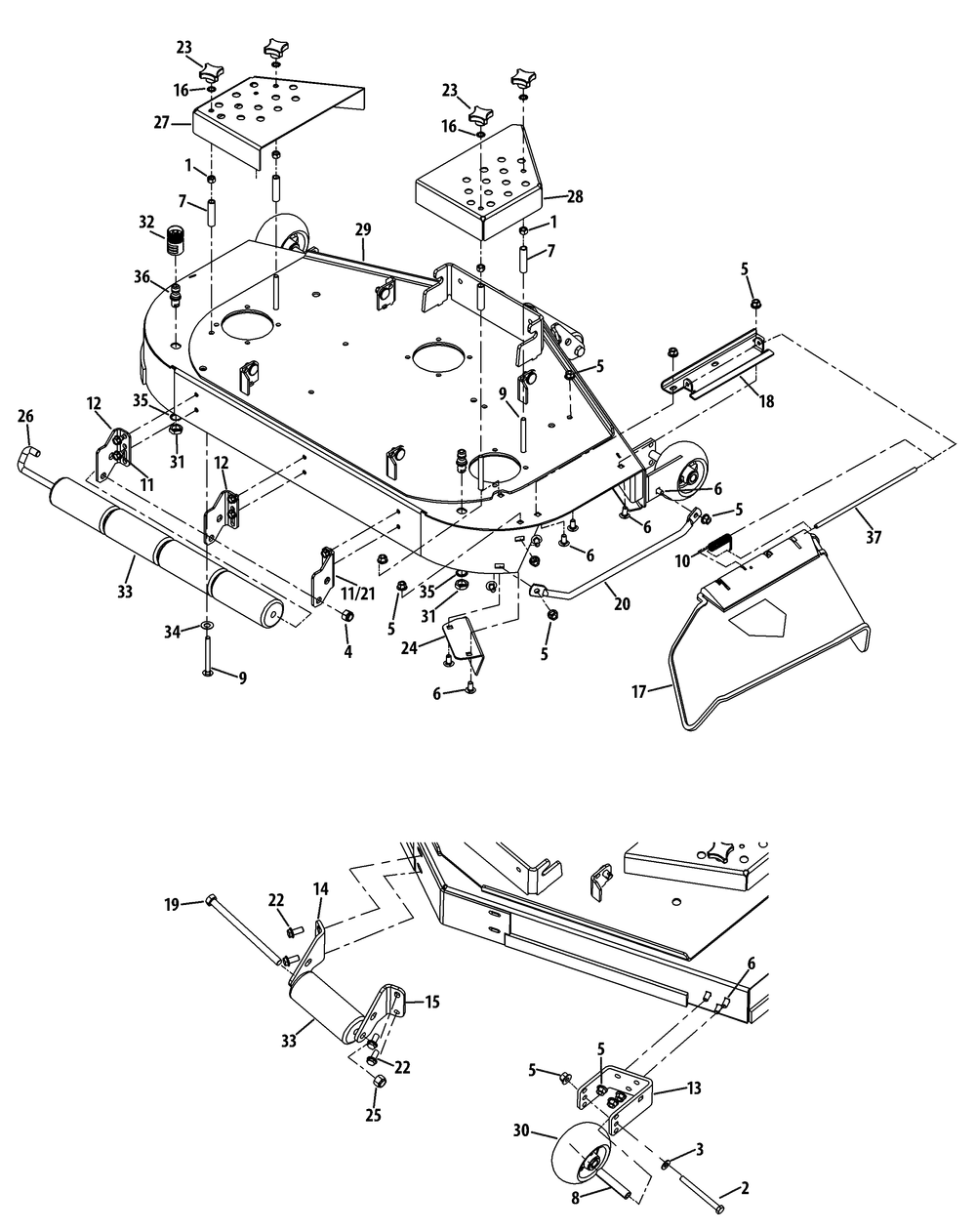 Deck Assembly Diagram and Parts List for Z-FORCE44 17AE3AGF-17AE3AGF010 Cub Cadet Lawn Tractor